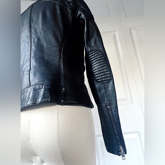 H&M Dragon Tattoo Collection by Trish Summerville Black Leather Bike Jacket RARE - Picture 5 of 12